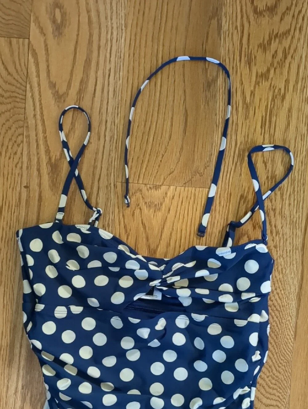 J. Crew Navy and White Polka Dot One-Piece Swimsuit Sz 10